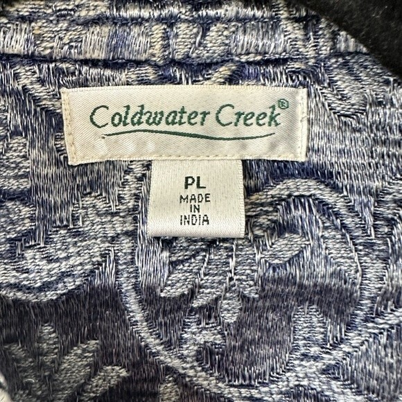 Coldwater Creek Shiny Border Trim Jacquard Brocade Tapestry Open Jacket Petite L - Picture 6 of 6